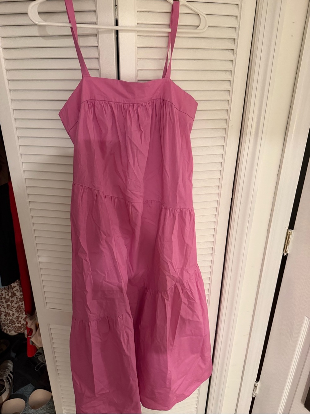 Donna Morgan Bright Pink Tiered Maxi Dress with Spaghetti Straps